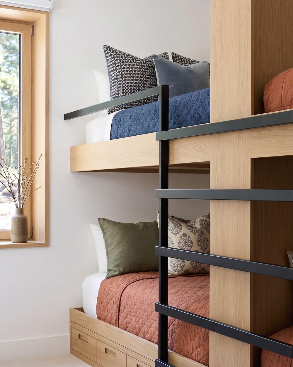 White oak integrated bunk room with premium millwork details